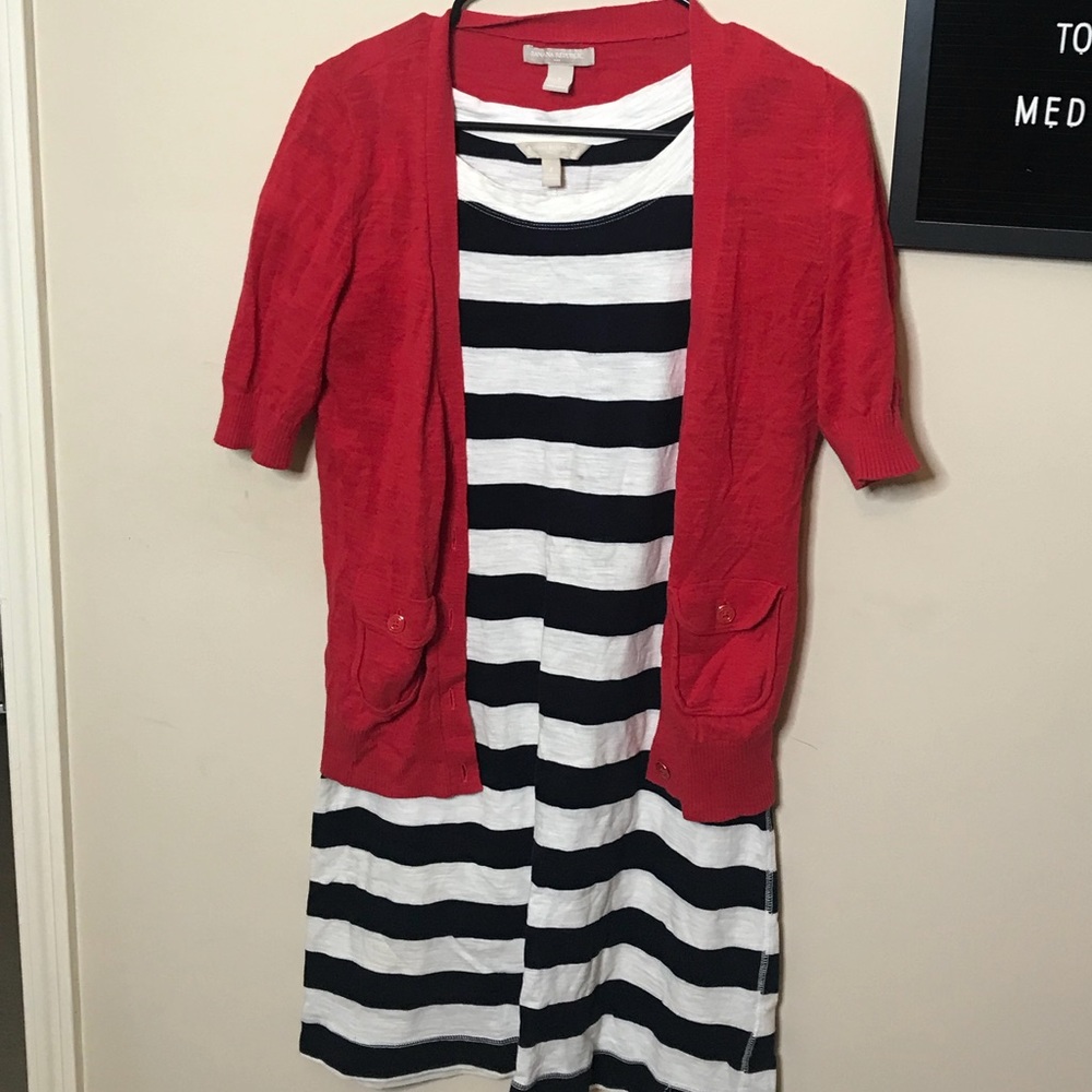 Banana Republic Stripe T-Shirt Dress and Sweater